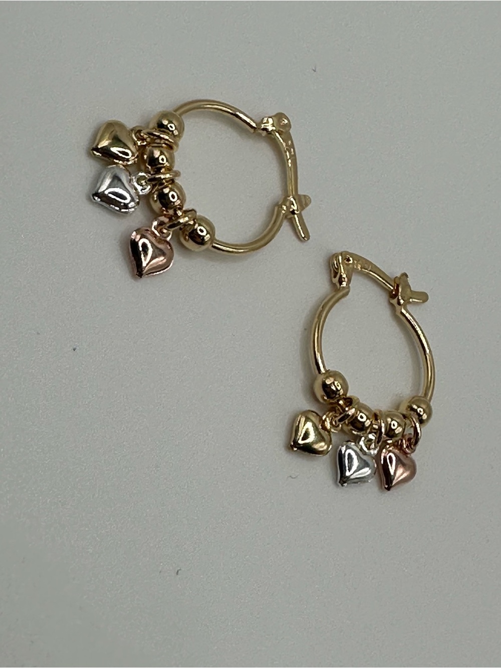 Tri-Tone Heart Hoop Earrings - Gold, Silver & Rose Gold